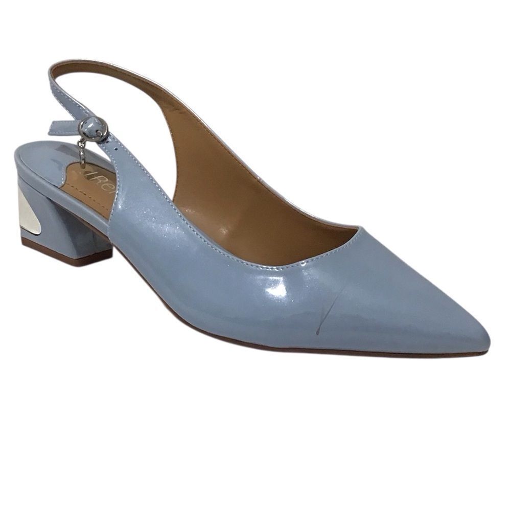 J. Renee Shayanne Blue Metallic Sling Back Pumps Block Heel Shoes Size 8 1/2W